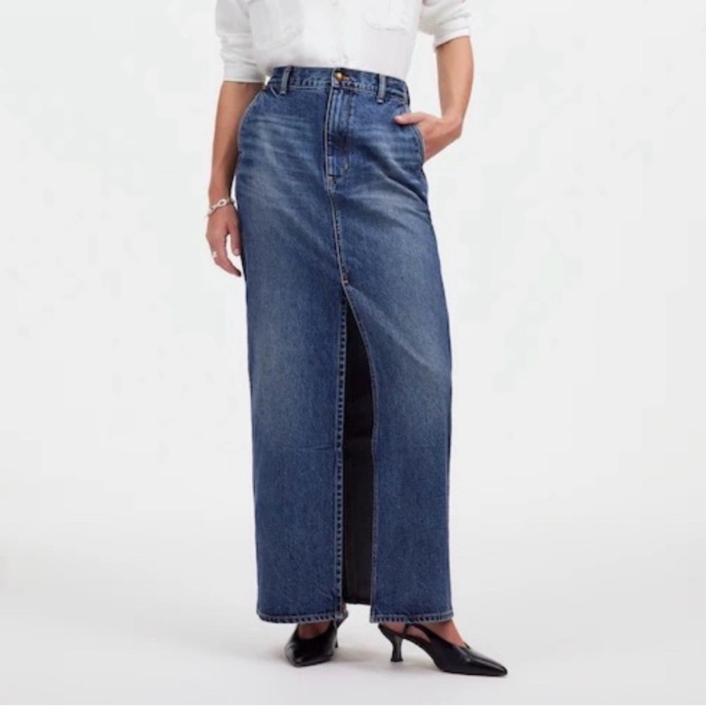 Madewell High-Rise Denim Maxi Skirt with Front Slit - Blue size 24